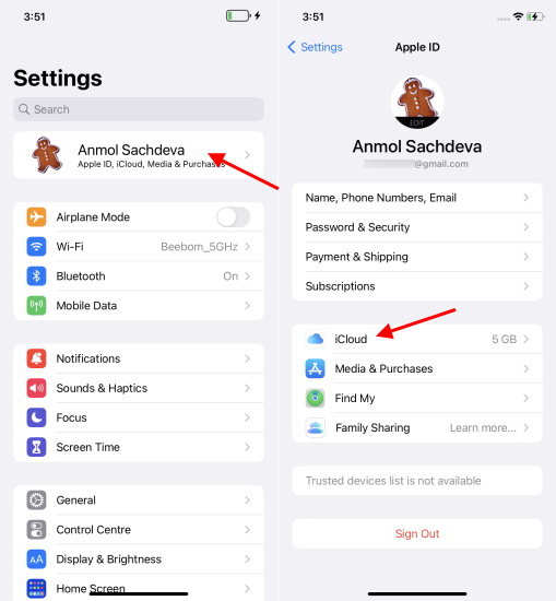 icloud బ్యాకప్ - సెట్టింగ్లు
